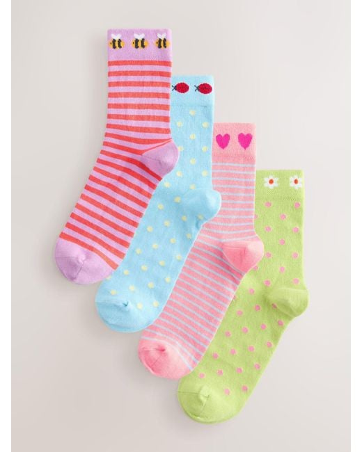 Next Pink Spring Pattern Ankle Socks 4 Pack