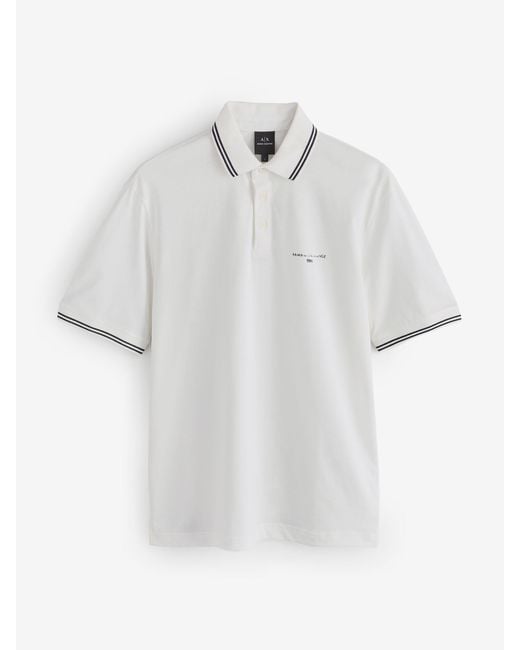 ARMANI EXCHANGE White Regular Fit Tipped Detail Polo Shirt for men