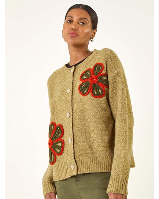 Roman Green Flower Embroidered Button Cardigan