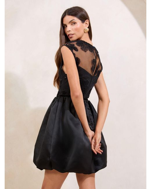 Lipsy Natural Petite Embellished Sequin Mesh Mix Puffball Mini Dress