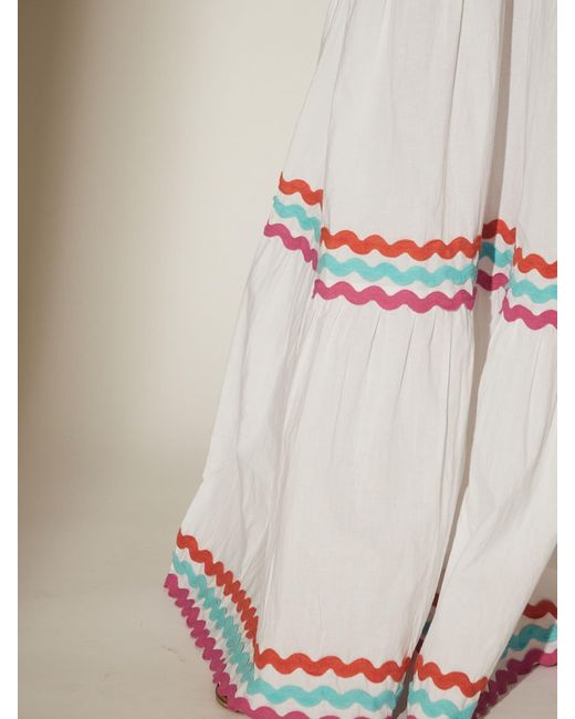 South Beach Blue Cotton Multi Ric Rac Shirred Tiered Maxi Dress