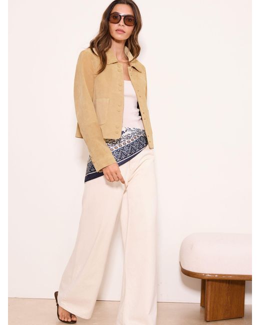 Lipsy Natural Double Popper Real Suede Collared Jacket