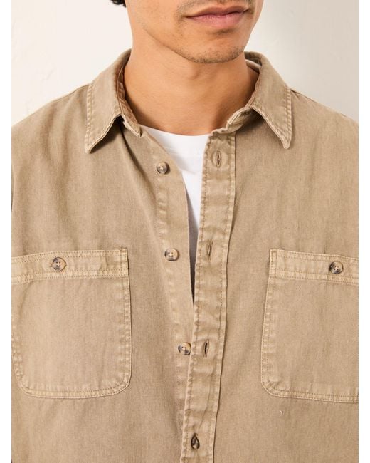 FatFace Natural Fatface Long Sleeve Relaxed Fit Garment Dye Utility Shirt for men