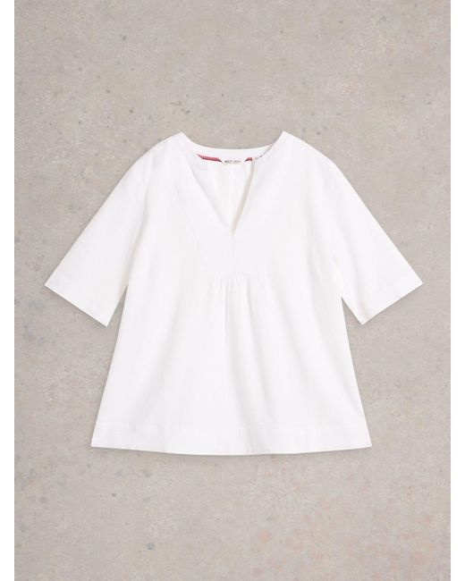 White Stuff White Ash Linen Blend Top
