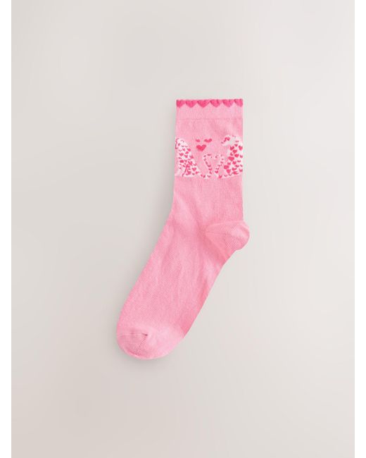 Next Pink Hearts Leopard Ankle Socks 4 Pack
