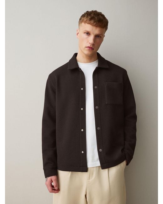 Next Black Diagonal Texture Jersey Shacket for men