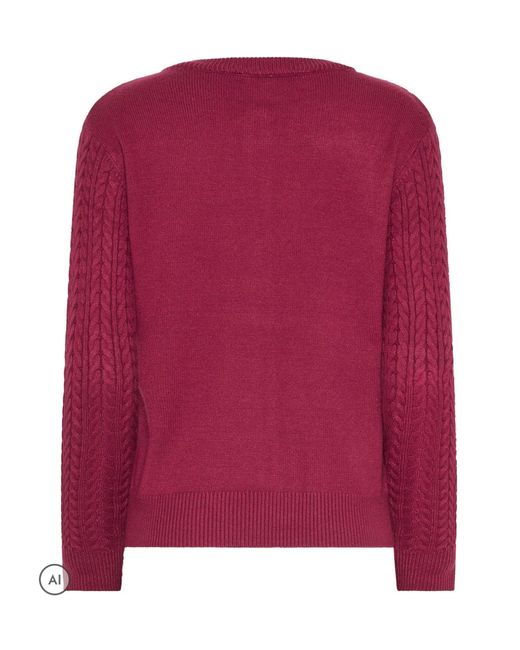 M Com Red Mini Cable Crew Neck Cardigan