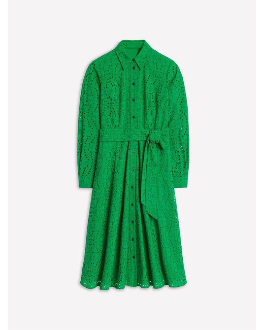 Boden Green 100% Cotton Amy Broderie Midi Shirt Dress
