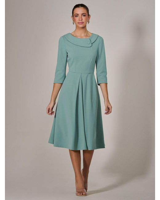 Jolie Moi Green Roll Collar Long Sleeve Midi Dress