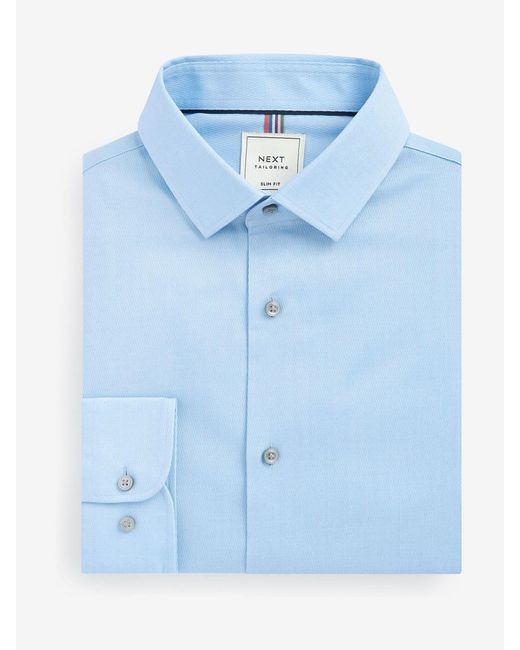 Next Blue Slim Fit Easy Care Textured Single Cuff Smart Shirt for men