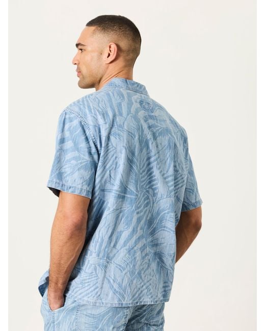 FatFace Blue Fatface Short Sleeve Relaxed Fit Jungle Chambray Shirt for men