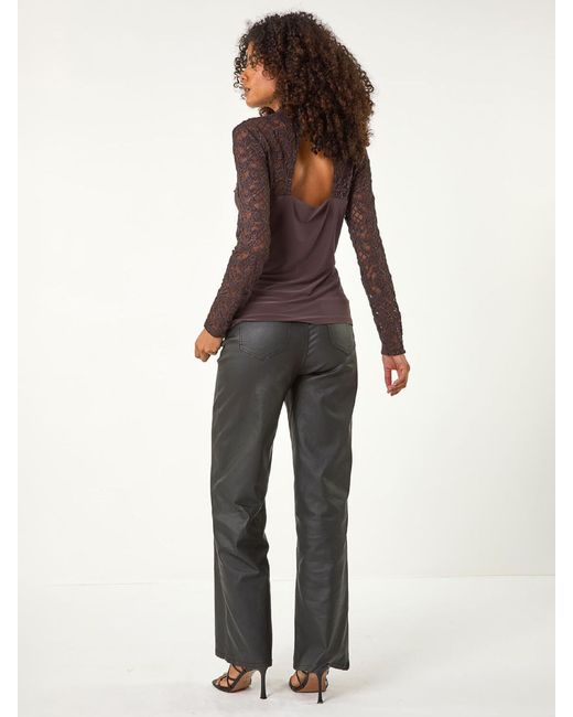 Roman Purple Baroque Lace Stretch Blouse