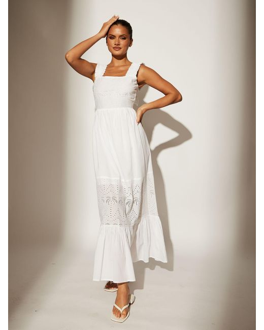 South Beach Natural Palm Broderie Tie Back 100% Cotton Maxi Dress