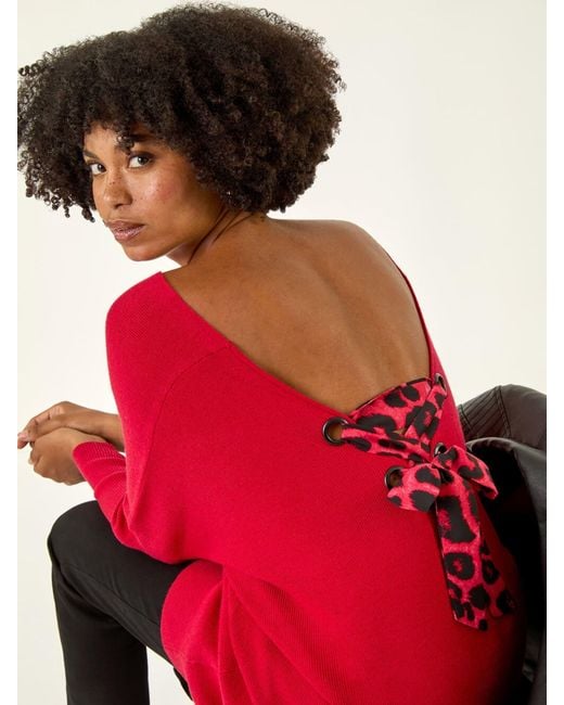 Roman Red Animal Print Eyelet Back Knit Jumper