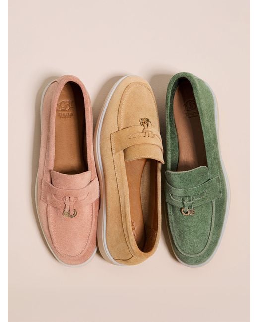 Dune Green Standard Fit Grinning Unlined Suede Loafers