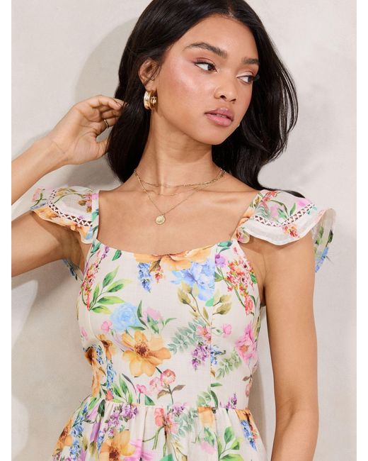 Lipsy Natural Petite Angel Sleeve Off The Body Square Neck Midi Dress