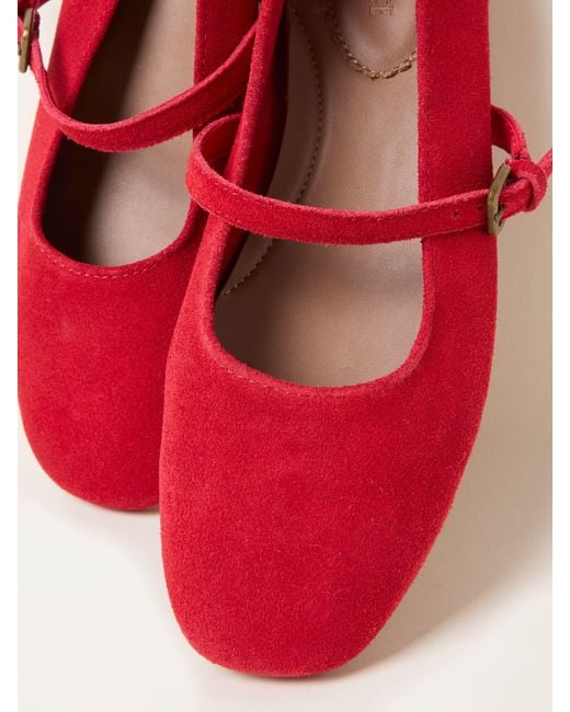 FatFace Red Fatface Suede Mary Jane Flat