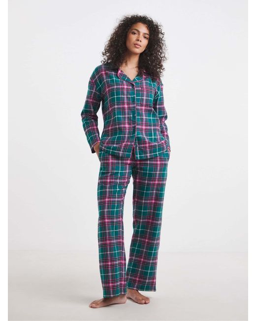 Simply Be Blue Simply Be Pretty Secrets Check Button Through Pyjamas Set