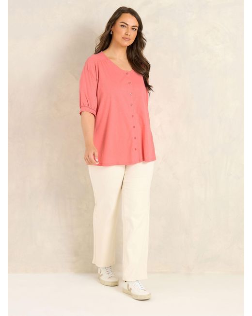 Evans Pink Slub Button Through Top