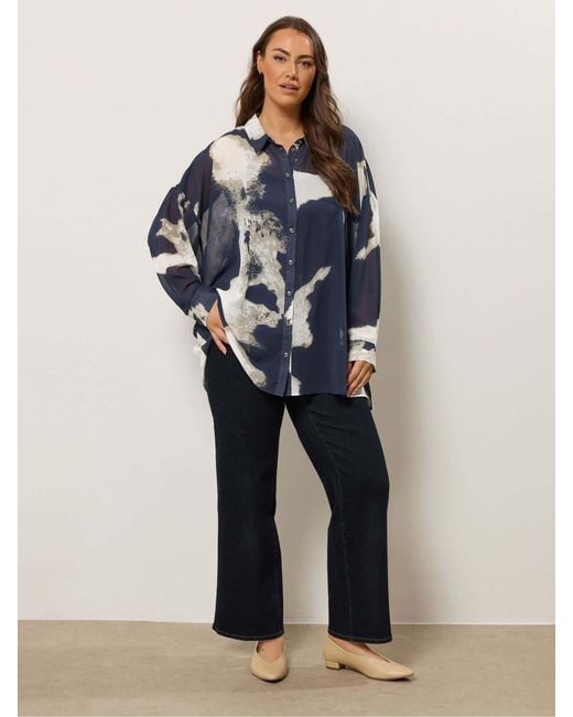 Evans Blue Smudge Print Dip Back Blouse