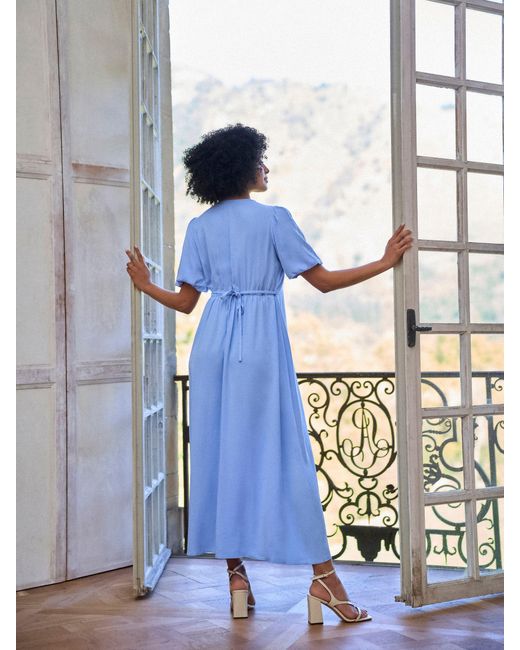 Seraphine Blue Button Through V-Neck Nursing Dress