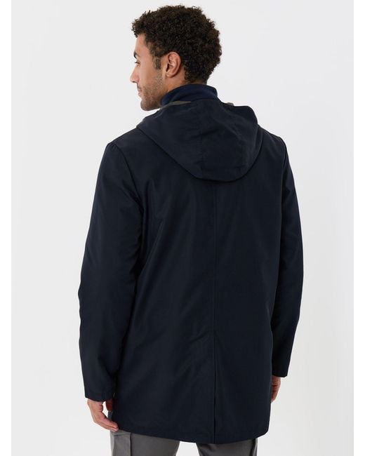Threadbare Blue Showerproof Hooded Longline With Patch Pockets Jacket for men