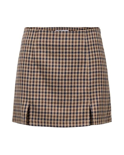 ONLY Brown Checked Mini Skirt