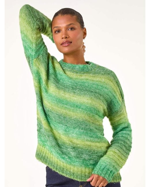 Roman Green Spacedye Stripe Crew Neck Jumper