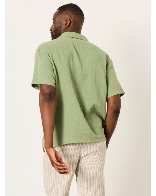 FatFace Green Fatface Short Sleeve Relaxed Fit Oliva Placement Embroidery Shirt for men