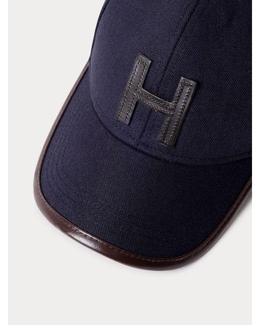 Hackett Blue H Leather Trim Cap for men