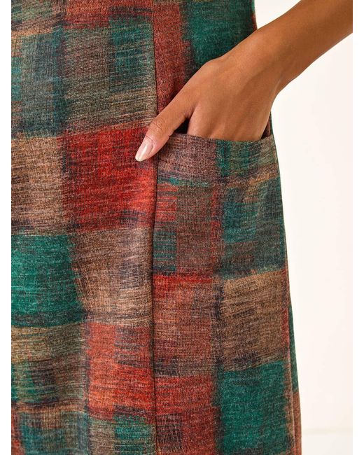 Roman Red Patchwork Print Shift Pocket Dress