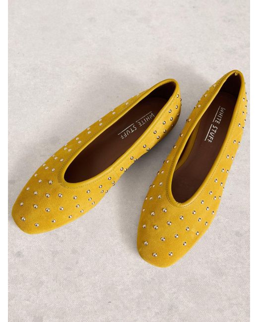 White Stuff Yellow Boho Studded Ballerinas