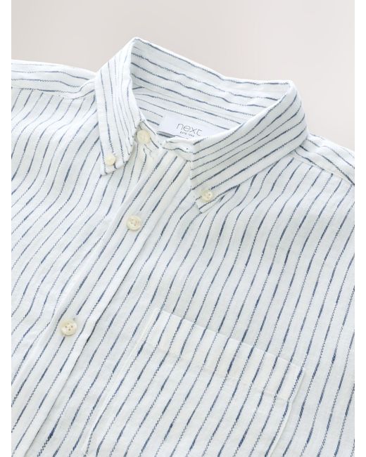 Next White Signature 100% Linen Stripe Long Sleeve Shirt for men