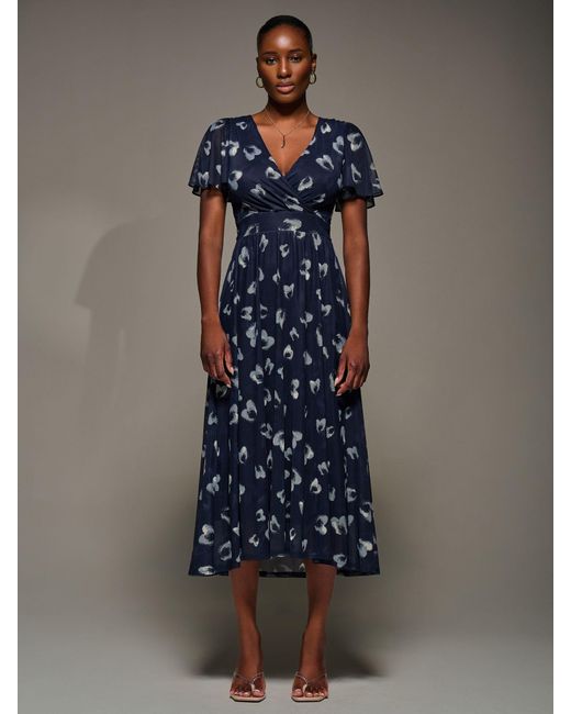 Jolie Moi Blue Mesh Short Sleeve Midaxi Dress