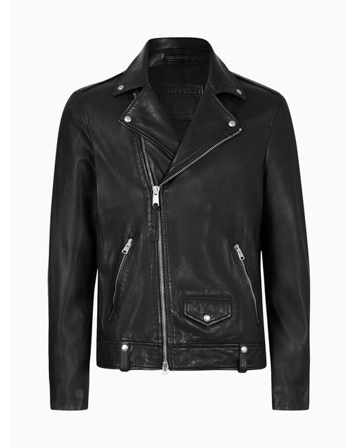 AllSaints Black Allsaints Milo Asymmetric Zip Leather Biker Jacket for men