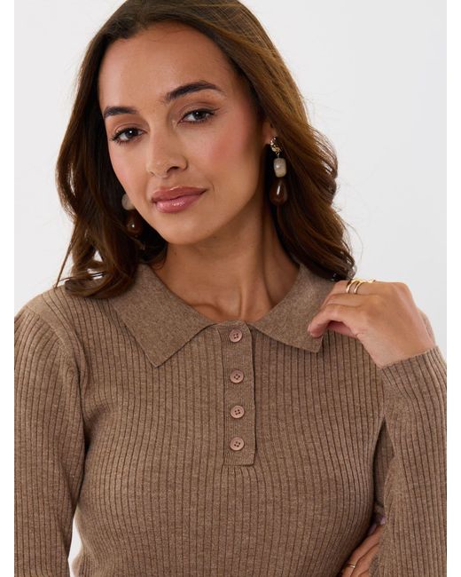 Threadbare Brown Ribbed Polo Neck Jumper