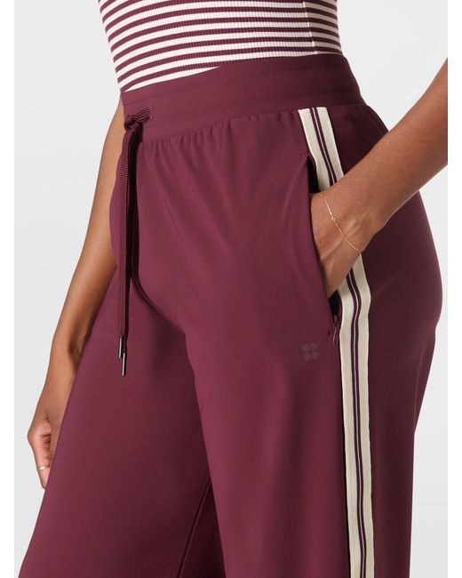 Sweaty Betty Red 32 Inch Inside Seam Explorer Side Stripe Wide Leg 32 Trousers