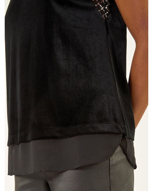 Roman Black Velvet Sequin Mesh Blouse