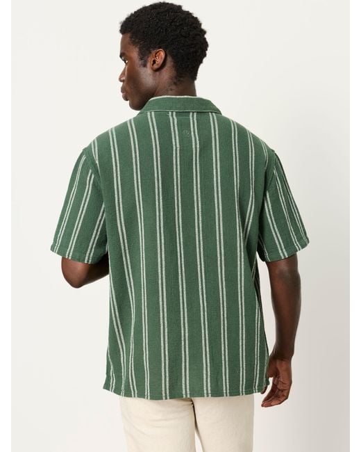 FatFace Green Fatface Short Sleeve Relaxed Fit Stripe Shirt With Palm Embroidery for men