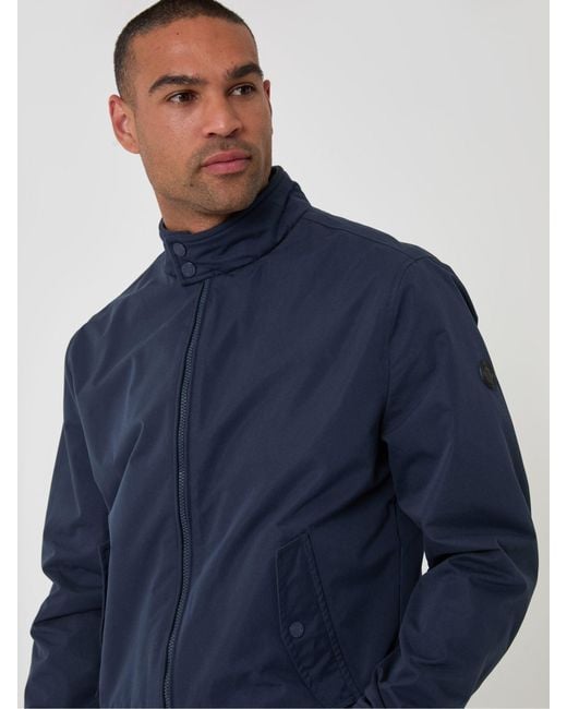 Threadbare Blue Showerproof Microfibre Harrington Jacket for men
