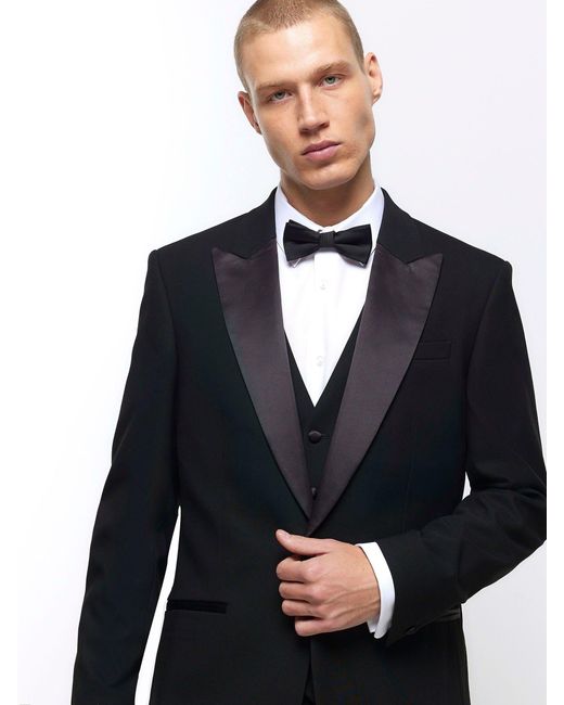 River Island Plain Slim Tux Jacke in Blue für Herren