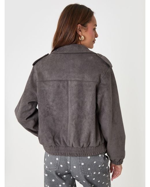 Threadbare Gray Faux Suede Collared Bomber Jacket