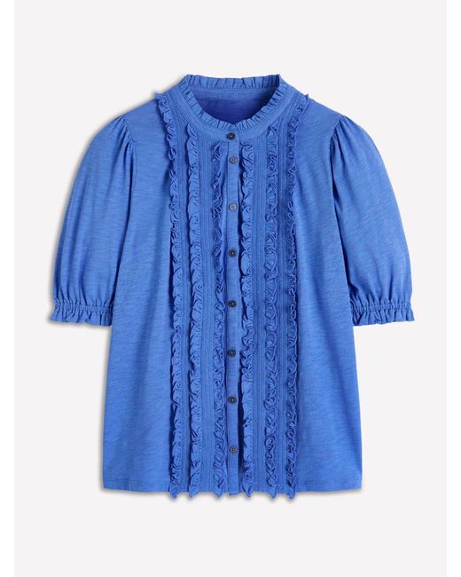 Boden Eda Ruffle Front Shirt in Blue | Lyst