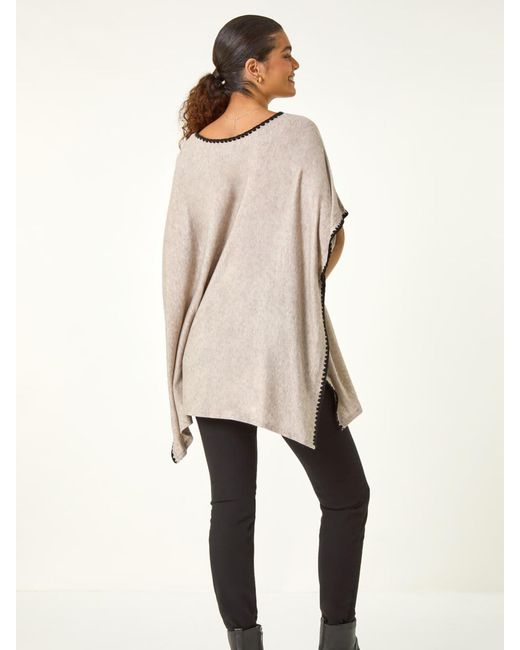 Roman Natural Blanket Stitch Knit Poncho