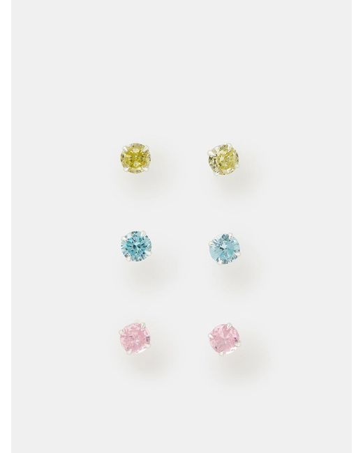 Accessorize White 3 Pack Sterling Diamanté Stud Earrings