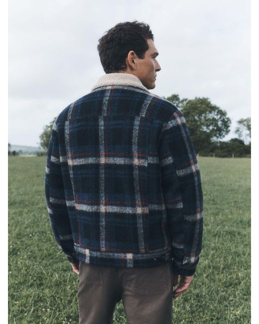Next Blue Check Borg Lined Trucker Jacket With Wool for men