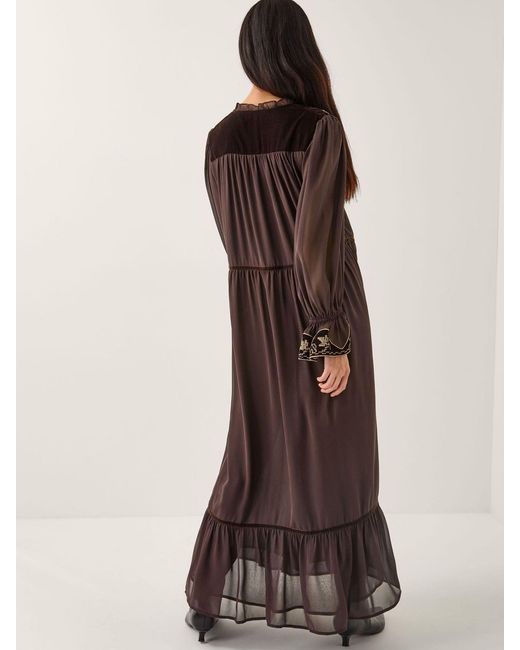 Monsoon Brown Nova Embroidered Yoke Chiffon Maxi Dress