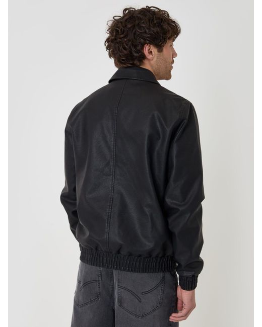 Threadbare Black Faux Leather Collared Jacket for men