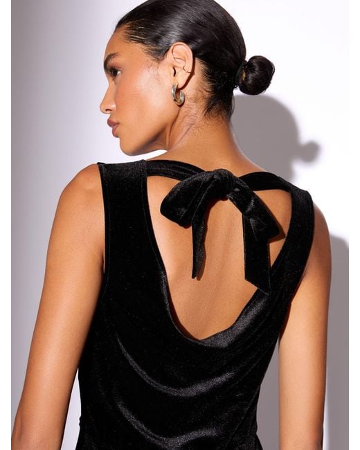 Lipsy Black Velvet Embellished Sleeveless Column Midaxi Dress