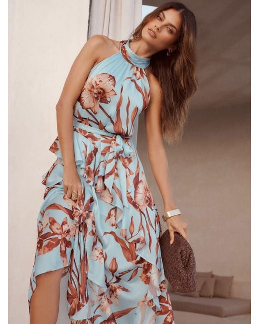 Lipsy Halter High Neck Floral Ruffle Trapeze Maxi Dress in Blue | Lyst Lipsy Halter High Neck Floral Ruffle Trapeze Maxi Dress in Blue | Lyst